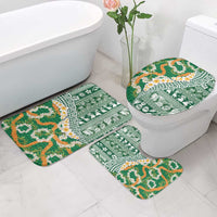 Hawaiian Plumeria Lei Bathroom Set Kakau Motifs and Palaka Half Style Green Color - Polynesian Pride