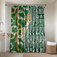Hawaiian Plumeria Lei Bathroom Set Kakau Motifs and Palaka Half Style Green Color - Polynesian Pride