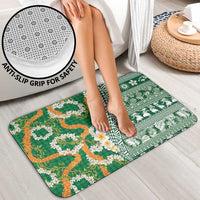 Hawaiian Plumeria Lei Bathroom Set Kakau Motifs and Palaka Half Style Green Color - Polynesian Pride