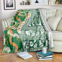 Hawaiian Plumeria Lei Blanket Kakau Motifs and Palaka Half Style Green Color - Polynesian Pride