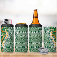 Hawaiian Plumeria Lei 4 in 1 Can Cooler Tumbler Kakau Motifs and Palaka Half Style Green Color - Polynesian Pride