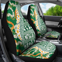 Hawaiian Plumeria Lei Car Seat Cover Kakau Motifs and Palaka Half Style Green Color - Polynesian Pride