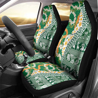 Hawaiian Plumeria Lei Car Seat Cover Kakau Motifs and Palaka Half Style Green Color - Polynesian Pride