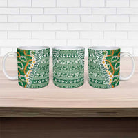 Hawaiian Plumeria Lei Ceramic Mug Kakau Motifs and Palaka Half Style Green Color - Polynesian Pride