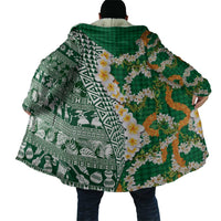 Hawaiian Plumeria Lei Cloak Kakau Motifs and Palaka Half Style Green Color - Polynesian Pride