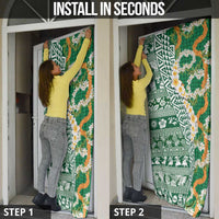 Hawaiian Plumeria Lei Door Cover Kakau Motifs and Palaka Half Style Green Color - Polynesian Pride