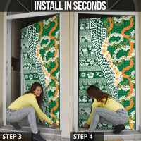 Hawaiian Plumeria Lei Door Cover Kakau Motifs and Palaka Half Style Green Color - Polynesian Pride