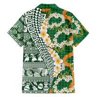 Hawaiian Plumeria Lei Family Matching Off Shoulder Maxi Dress and Hawaiian Shirt Kakau Motifs and Palaka Half Style Green Color LT03 - Polynesian Pride