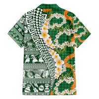 Hawaiian Plumeria Lei Family Matching Off Shoulder Short Dress and Hawaiian Shirt Kakau Motifs and Palaka Half Style Green Color - Polynesian Pride