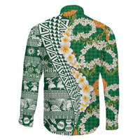 Hawaiian Plumeria Lei Family Matching Tank Maxi Dress and Hawaiian Shirt Kakau Motifs and Palaka Half Style Green Color LT03 - Polynesian Pride