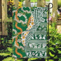 Hawaiian Plumeria Lei Garden Flag Kakau Motifs and Palaka Half Style Green Color - Polynesian Pride