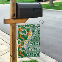 Hawaiian Plumeria Lei Garden Flag Kakau Motifs and Palaka Half Style Green Color - Polynesian Pride