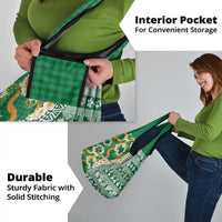 Hawaiian Plumeria Lei Grocery Bag Kakau Motifs and Palaka Half Style Green Color - Polynesian Pride