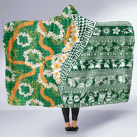 Hawaiian Plumeria Lei Hooded Blanket Kakau Motifs and Palaka Half Style Green Color - Polynesian Pride