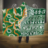 Hawaiian Plumeria Lei Hooded Blanket Kakau Motifs and Palaka Half Style Green Color - Polynesian Pride
