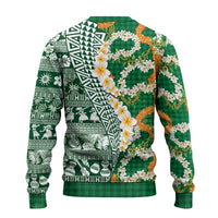 Hawaiian Plumeria Lei Ugly Christmas Sweater Kakau Motifs and Palaka Half Style Green Color - Polynesian Pride