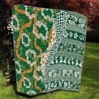 Hawaiian Plumeria Lei Quilt Kakau Motifs and Palaka Half Style Green Color LT03 - Polynesian Pride