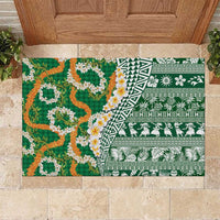 Hawaiian Plumeria Lei Rubber Doormat Kakau Motifs and Palaka Half Style Green Color - Polynesian Pride