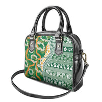 Hawaiian Plumeria Lei Shoulder Handbag Kakau Motifs and Palaka Half Style Green Color - Polynesian Pride