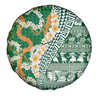 Hawaiian Plumeria Lei Spare Tire Cover Kakau Motifs and Palaka Half Style Green Color - Polynesian Pride