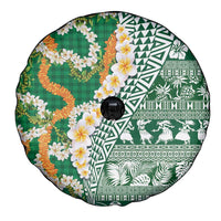 Hawaiian Plumeria Lei Spare Tire Cover Kakau Motifs and Palaka Half Style Green Color - Polynesian Pride