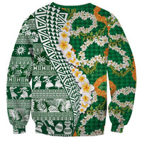 Hawaiian Plumeria Lei Sweatshirt Kakau Motifs and Palaka Half Style Green Color - Polynesian Pride