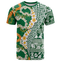 Hawaiian Plumeria Lei T Shirt Kakau Motifs and Palaka Half Style Green Color - Polynesian Pride
