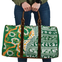 Hawaiian Plumeria Lei Travel Bag Kakau Motifs and Palaka Half Style Green Color - Polynesian Pride