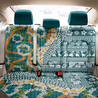 Hawaiian Plumeria Lei Back Car Seat Cover Kakau Motifs and Palaka Half Style Turquoise Color - Polynesian Pride