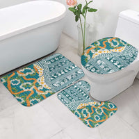 Hawaiian Plumeria Lei Bathroom Set Kakau Motifs and Palaka Half Style Turquoise Color - Polynesian Pride