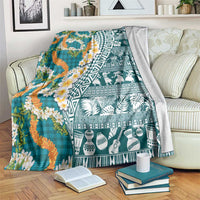 Hawaiian Plumeria Lei Blanket Kakau Motifs and Palaka Half Style Turquoise Color LT03 Turquoise - Polynesian Pride