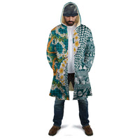 Hawaiian Plumeria Lei Cloak Kakau Motifs and Palaka Half Style Turquoise Color - Polynesian Pride