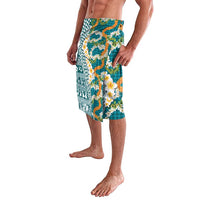 Hawaiian Plumeria Lei Lavalava Kakau Motifs and Palaka Half Style Turquoise Color LT03 - Polynesian Pride