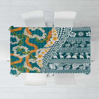 Hawaiian Plumeria Lei Tablecloth Kakau Motifs and Palaka Half Style Turquoise Color - Polynesian Pride