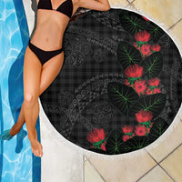 Hawaiian Kakau Art Beach Blanket Taro Leaves with Ohia Lehua and Pakala Pattern LT03 - Polynesian Pride
