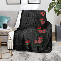Hawaiian Kakau Art Blanket Taro Leaves with Ohia Lehua and Pakala Pattern - Polynesian Pride