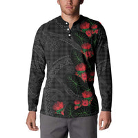 Hawaiian Kakau Art Button Sweatshirt Taro Leaves with Ohia Lehua and Pakala Pattern - Polynesian Pride
