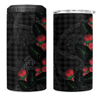 Hawaiian Kakau Art 4 in 1 Can Cooler Tumbler Taro Leaves with Ohia Lehua and Pakala Pattern - Polynesian Pride