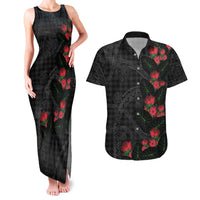 Hawaiian Kakau Art Couples Matching Tank Maxi Dress and Hawaiian Shirt Taro Leaves with Ohia Lehua and Pakala Pattern - Polynesian Pride