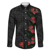 Hawaiian Kakau Art Family Matching Long Sleeve Bodycon Dress and Hawaiian Shirt Taro Leaves with Ohia Lehua and Pakala Pattern LT03 Dad's Shirt - Long Sleeve Black - Polynesian Pride