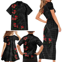 Hawaiian Kakau Art Family Matching Short Sleeve Bodycon Dress and Hawaiian Shirt Taro Leaves with Ohia Lehua and Pakala Pattern - Polynesian Pride