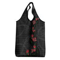 Hawaiian Kakau Art Grocery Bag Taro Leaves with Ohia Lehua and Pakala Pattern - Polynesian Pride