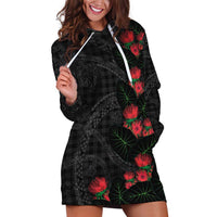 Hawaiian Kakau Art Hoodie Dress Taro Leaves with Ohia Lehua and Pakala Pattern - Polynesian Pride