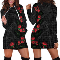 Hawaiian Kakau Art Hoodie Dress Taro Leaves with Ohia Lehua and Pakala Pattern - Polynesian Pride