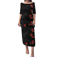 Hawaiian Kakau Art Puletasi Taro Leaves with Ohia Lehua and Pakala Pattern LT03 Long Dress Black - Polynesian Pride