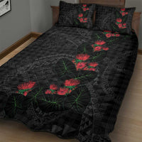 Hawaiian Kakau Art Quilt Bed Set Taro Leaves with Ohia Lehua and Pakala Pattern - Polynesian Pride
