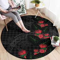Hawaiian Kakau Art Round Carpet Taro Leaves with Ohia Lehua and Pakala Pattern - Polynesian Pride