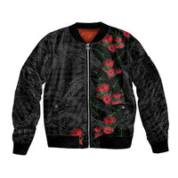 Hawaiian Kakau Art Sleeve Zip Bomber Jacket Taro Leaves with Ohia Lehua and Pakala Pattern - Polynesian Pride