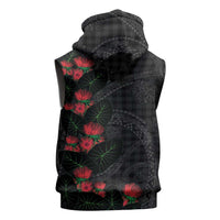Hawaiian Kakau Art Sleeveless Hoodie Taro Leaves with Ohia Lehua and Pakala Pattern - Polynesian Pride