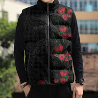 Hawaiian Kakau Art Sleeveless Puffer Jacket Taro Leaves with Ohia Lehua and Pakala Pattern - Polynesian Pride